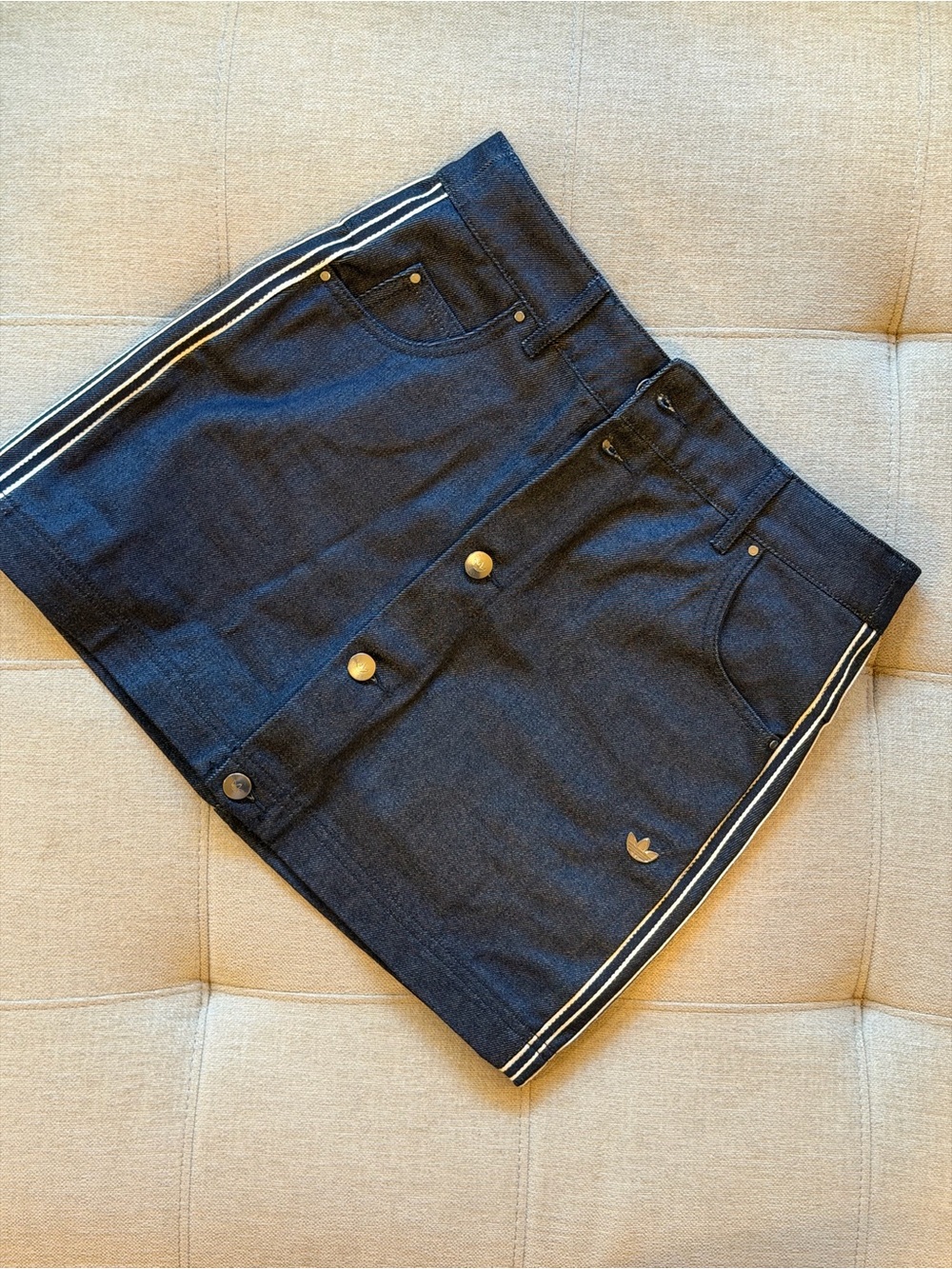 adidas Dark Blue Denim Mini skirt with White Side Stripes (never worn!)